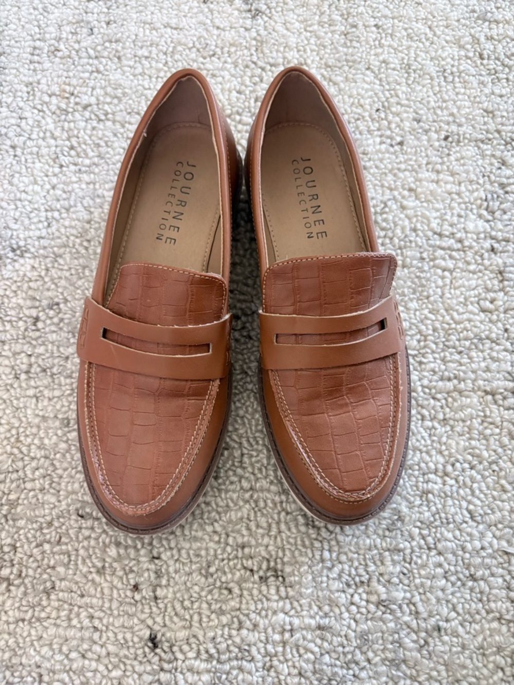 Journee Collection Brown Croc-Embossed Penny Loafers